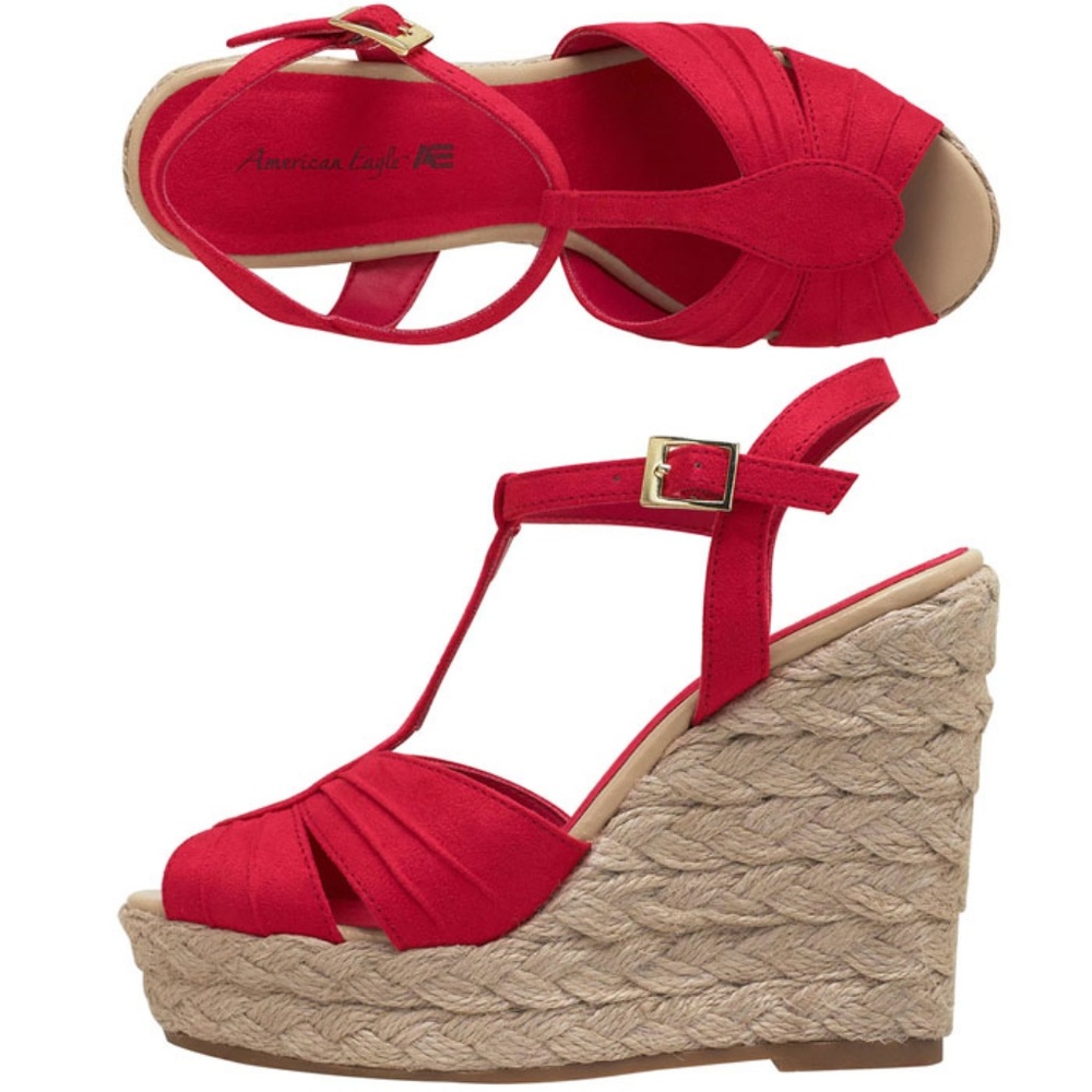 🌸American Eagle Pink Strappy Heels Wedges 8 🌸